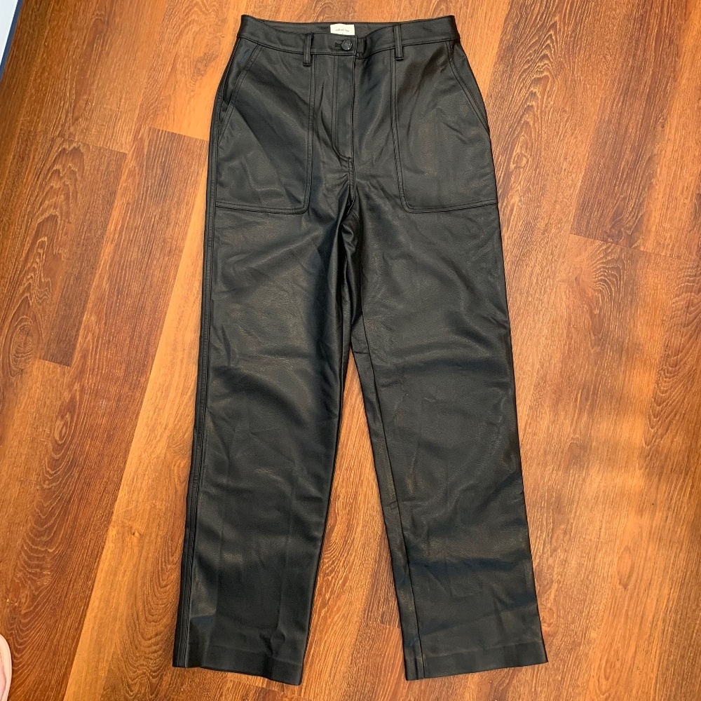 Wilfred Free Black Faux Leather Pant Womens 6 High Waisted Utility Bikercore